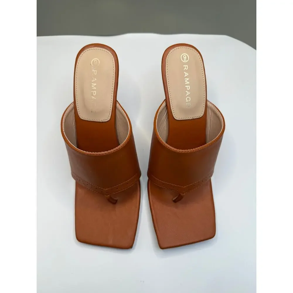 NWOT Rampage brown women's square-toe thong mule sandals slip-on Sz 9